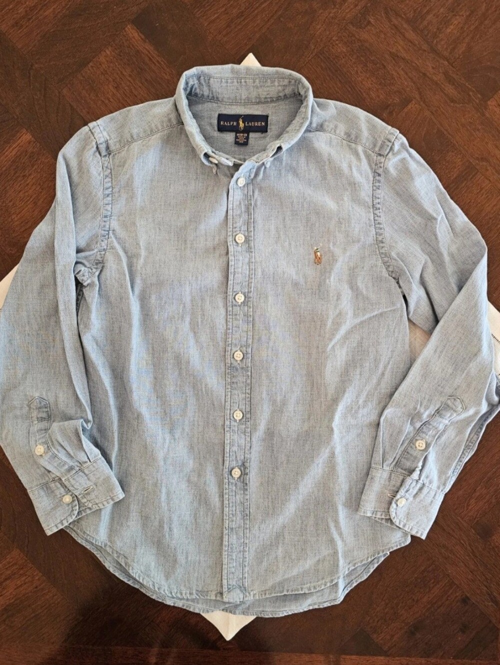 Polo Ralph Lauren Boys Long Sleeve Blue Chambray Button-Down Shirt Sz M/10-12